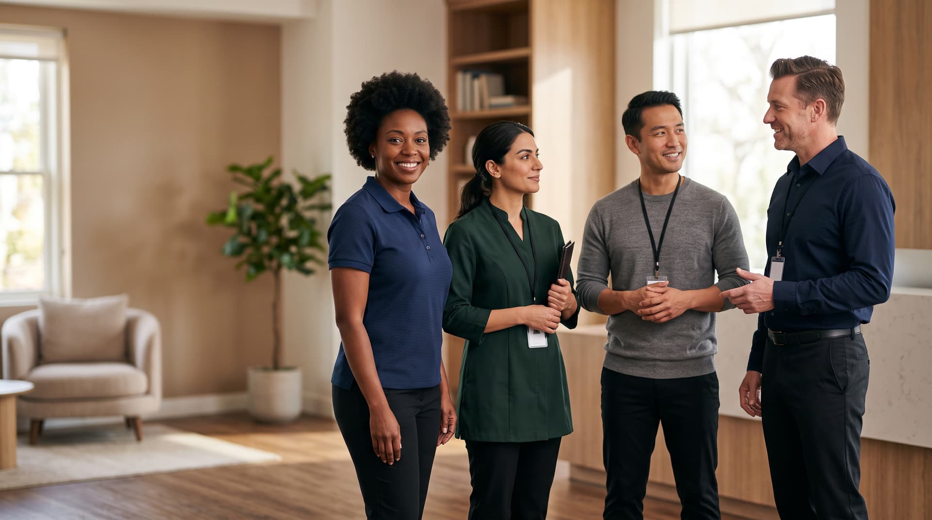 Eden caregivers standing together as a professional home care team.